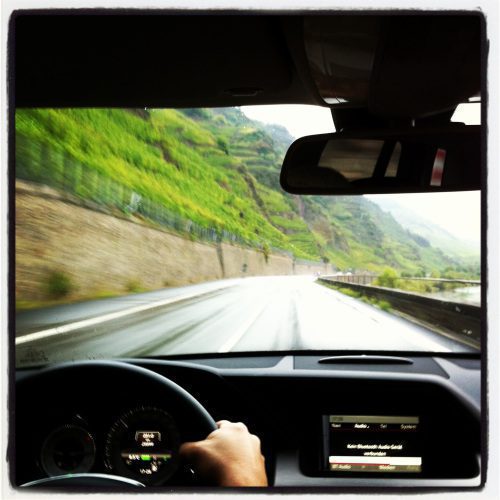 Driving under the Bremmer Calmont, Mosel River, Germany.