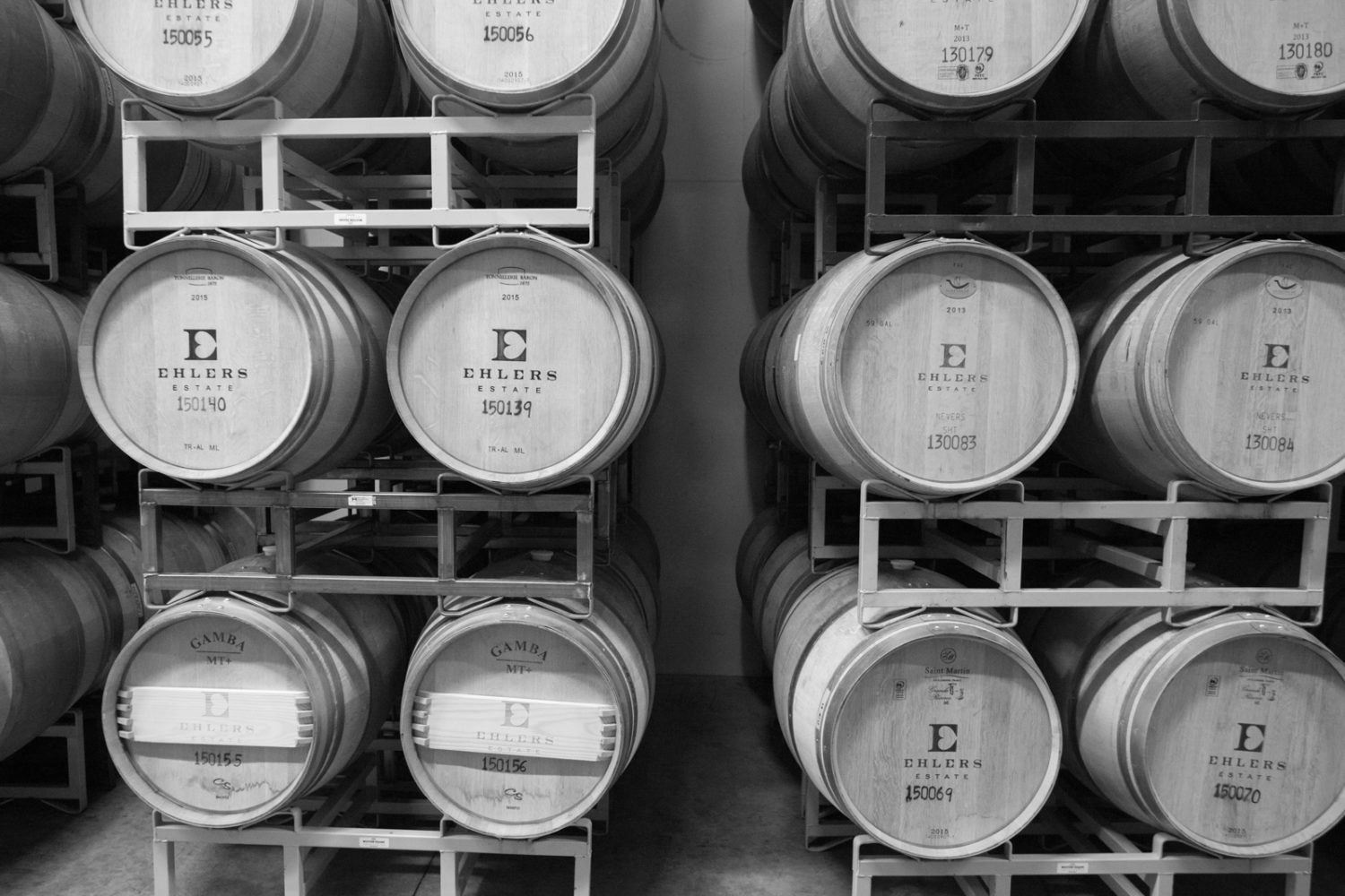 Barrels of wine at Ehlers Estate. ©Kevin Day/Opening a Bottle