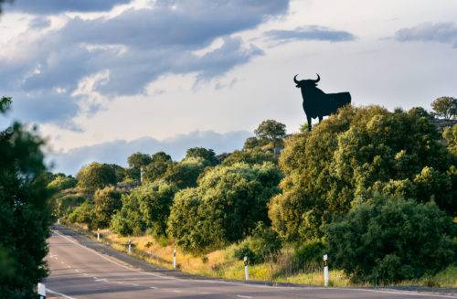 One of the iconic Osborne bulls along a lonely highway in Spain.