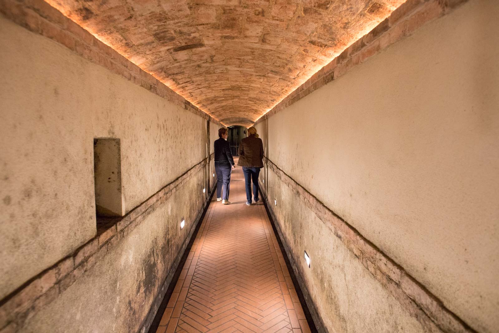 An underground corridor connecting parts of the Vietti winery. The impressive structure is built into the walls of Castiglione Falletto; a gravity-flow winery long before it was ever a trendy term. ©Kevin Day/Opening a Bottle