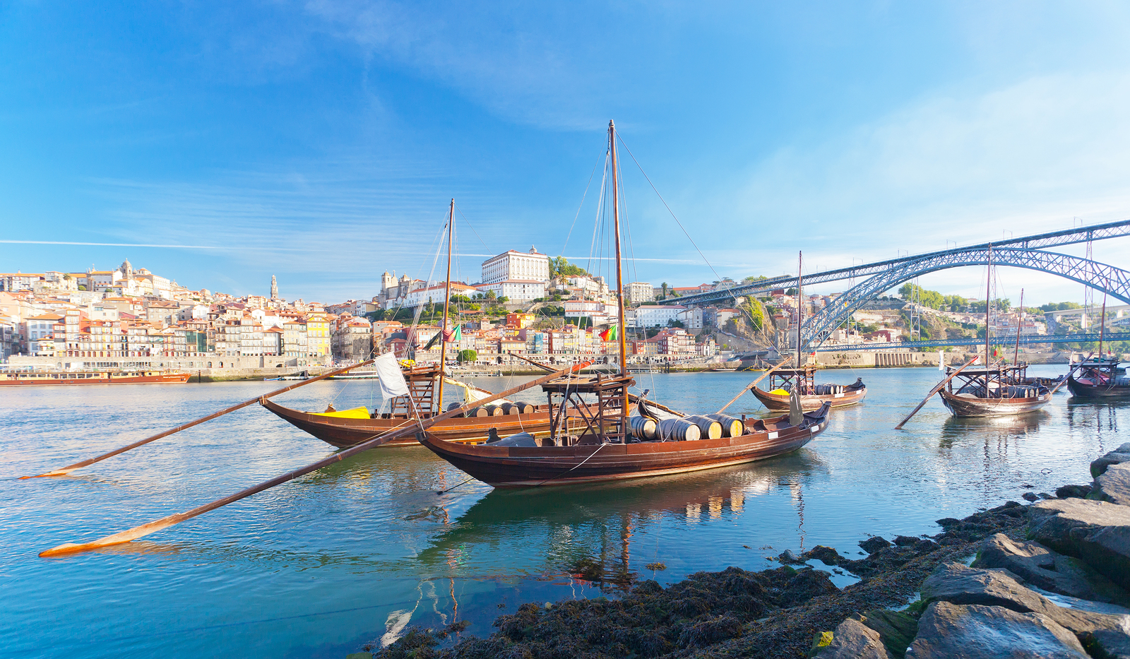 old Porto and traditional boats with wine barrels Portugal