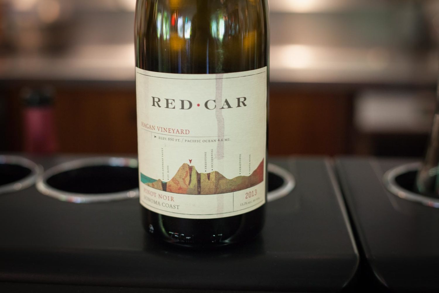 A bottle of Red Car Hagan Vineyard Pinot Noir. © Kevin Day / Opening a Bottle