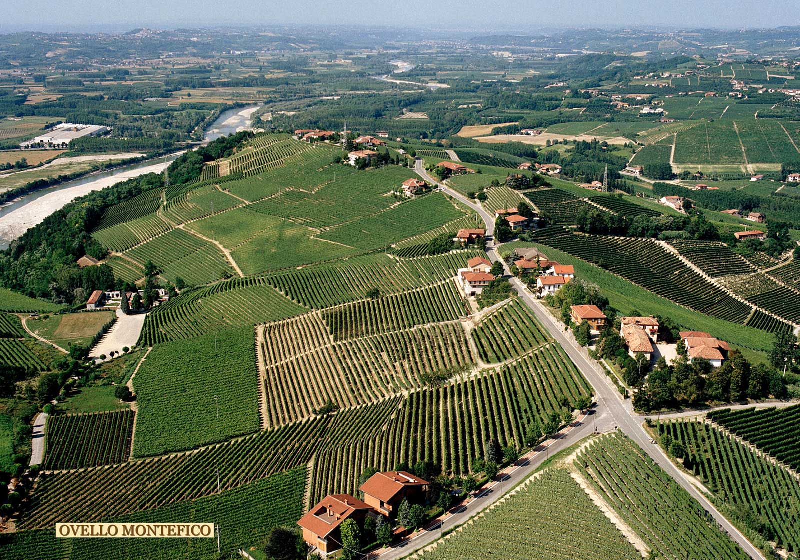 The Montefico (bottom center) and Ovello (stretching into the distance) vineyards. Ovello's unique terroir derives a fair amount of character from its position above the Tanaro River. ©Produttori del Barbaresco