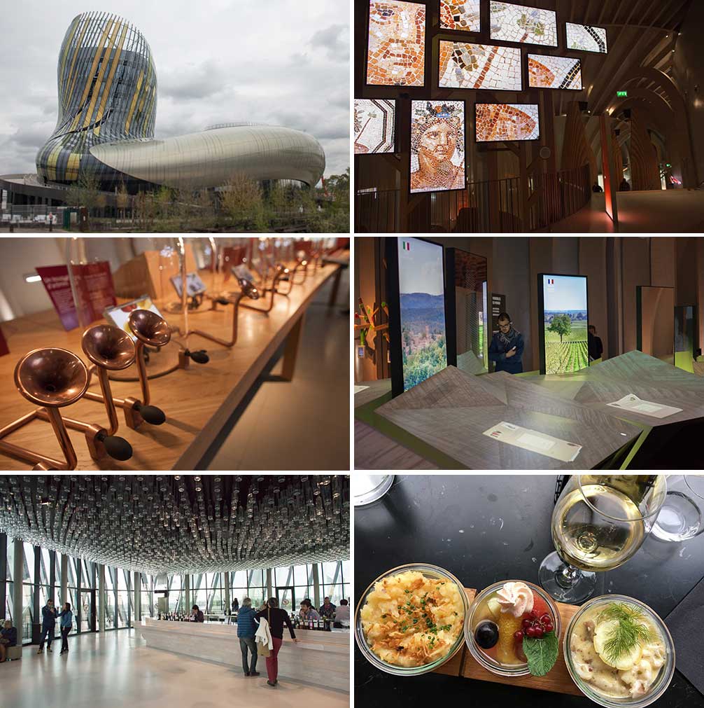 The exterior and interior of the spectacular La Cité du Vin museum in Bordeaux. ©Kevin Day/Opening a Bottle