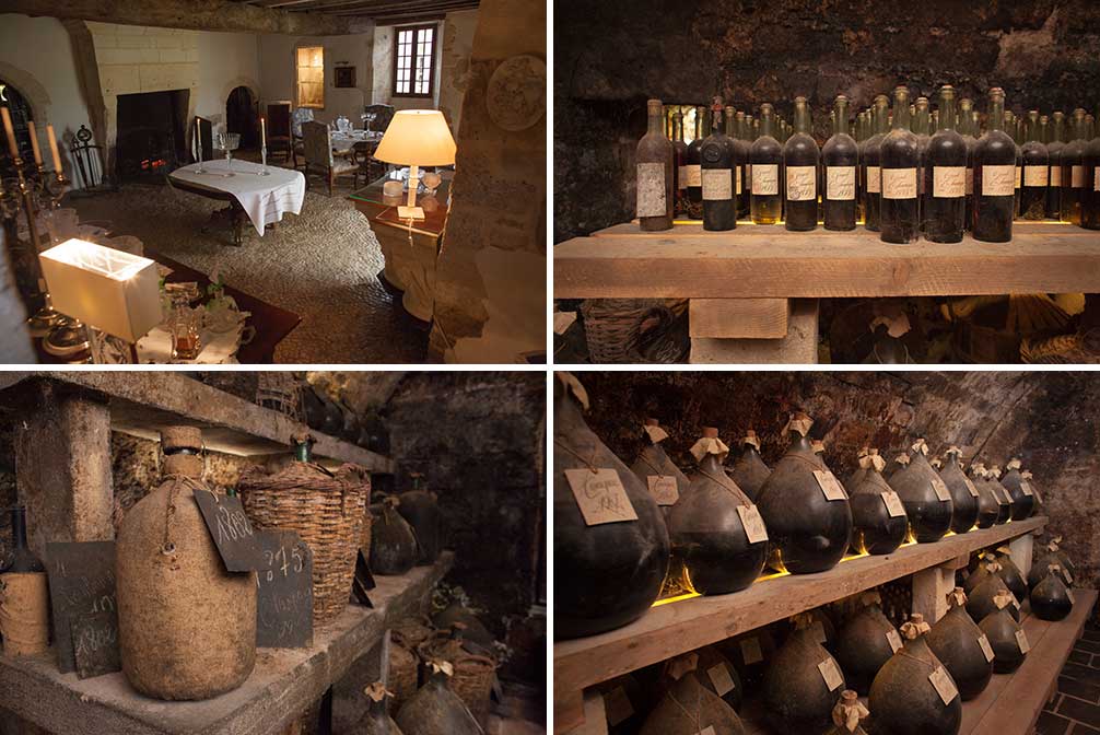 The small parlor room just off the cellar at Cognac Lheraud, and the treasures in demijohns that await inside. ©Kevin Day/Opening a Bottle