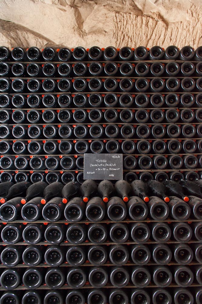 Bottles, bottles, bottles in the historic cellar of Champagne Gosset. ©Kevin Day/Opening a Bottle