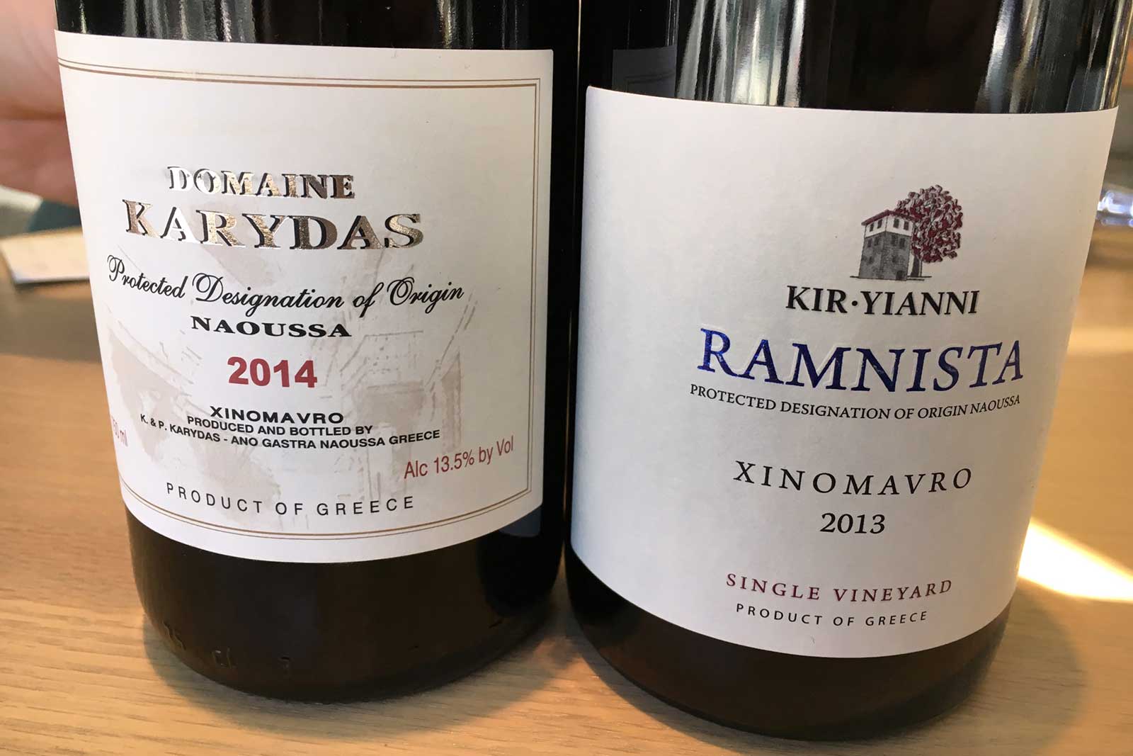 2014 Domaine Karydas Naoussa Xinomavro and the 2013 Kir-Yianni Estate "Ramnista" Xinomavro ©Kevin Day/Opening a Bottle