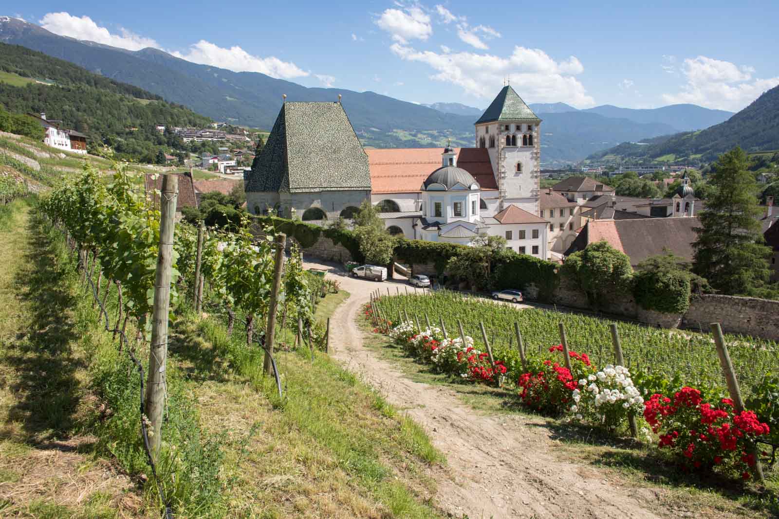 A view over the vineyards and abbey of Abbazia di Novacella near Bressanone, Italy. ©Kevin Day/Opening a Bottle