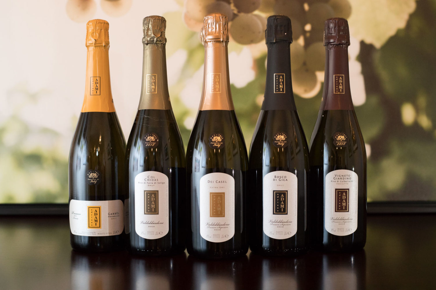 The wines of Adami Prosecco. ©Kevin Day/Opening a Bottle