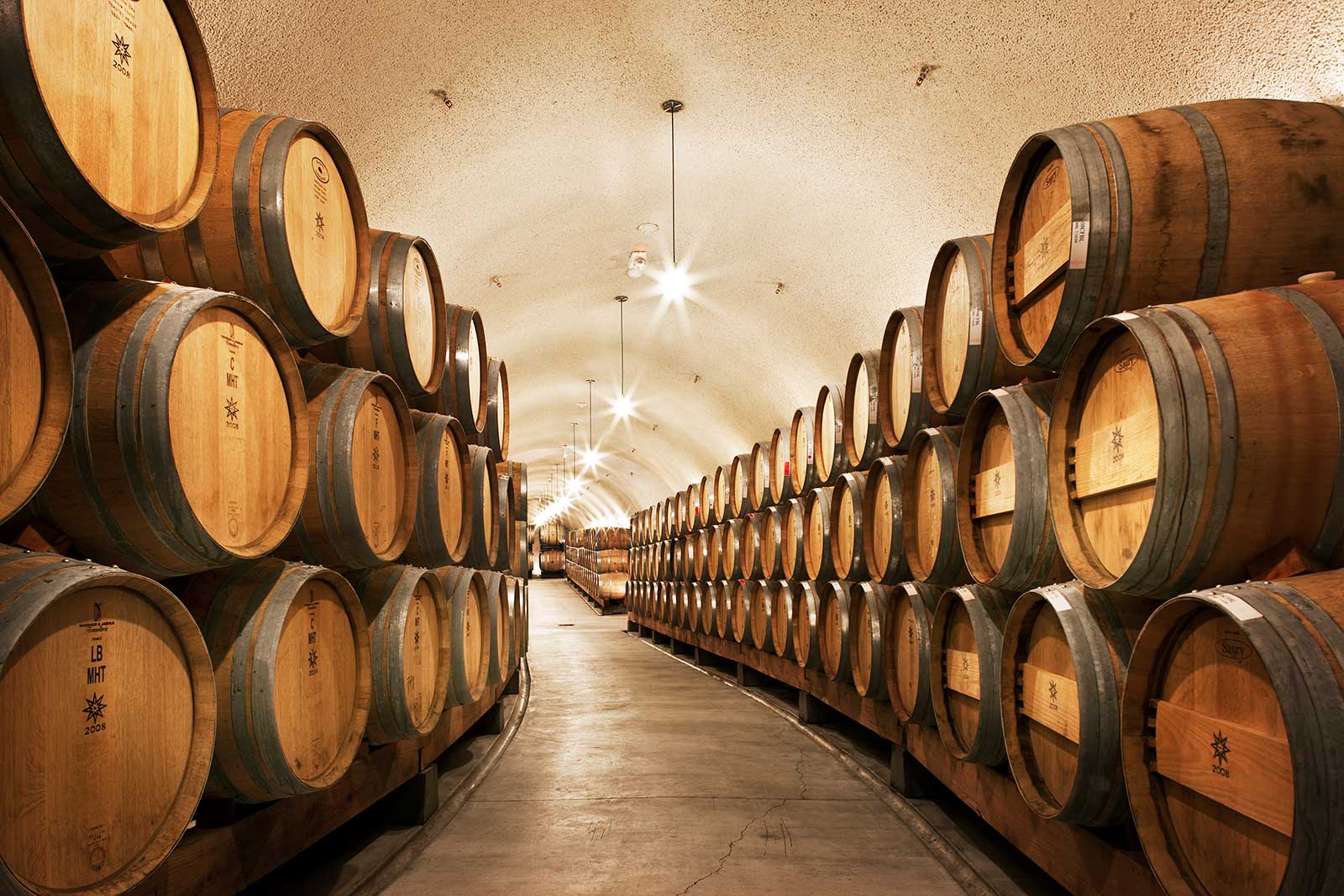 The barrel room at the Dierberg Estate, where Tyler Thomas draws from various plots to blend his Pinot Noir. ©Kirk Irwin