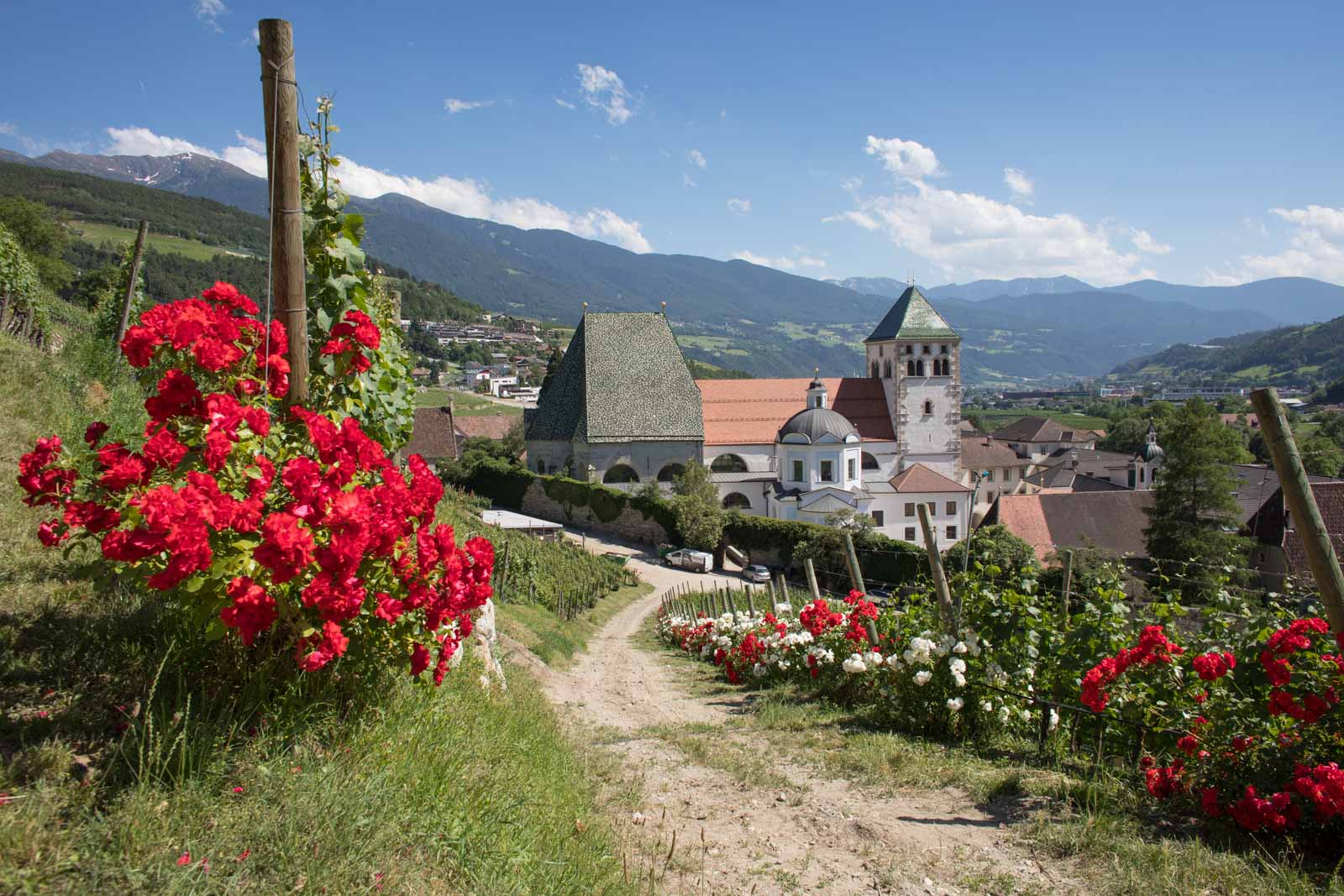 Surrounded by vineyards, Abbazia di Novacella is a sprawling monastery complex of immense cultural heritage. Hillsides draped with vineyards is the defining feature of the Valle Isarco. ©Kevin Day/Opening a Bottle