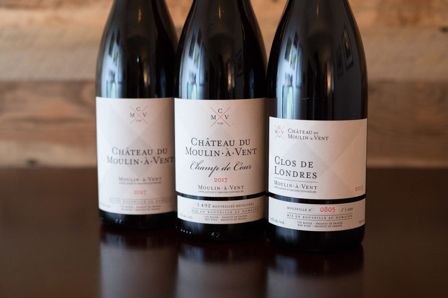 Three wines from Château du Moulin-à-Vent ©Kevin Day/Opening a Bottle