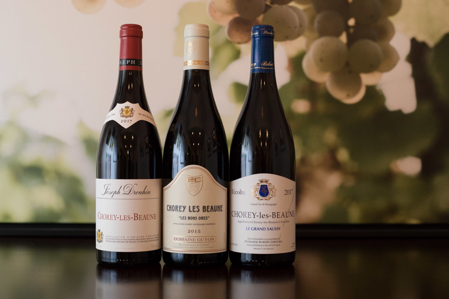 Three wines from Chorey-les-Beaune. ©Kevin Day/Opening a Bottle