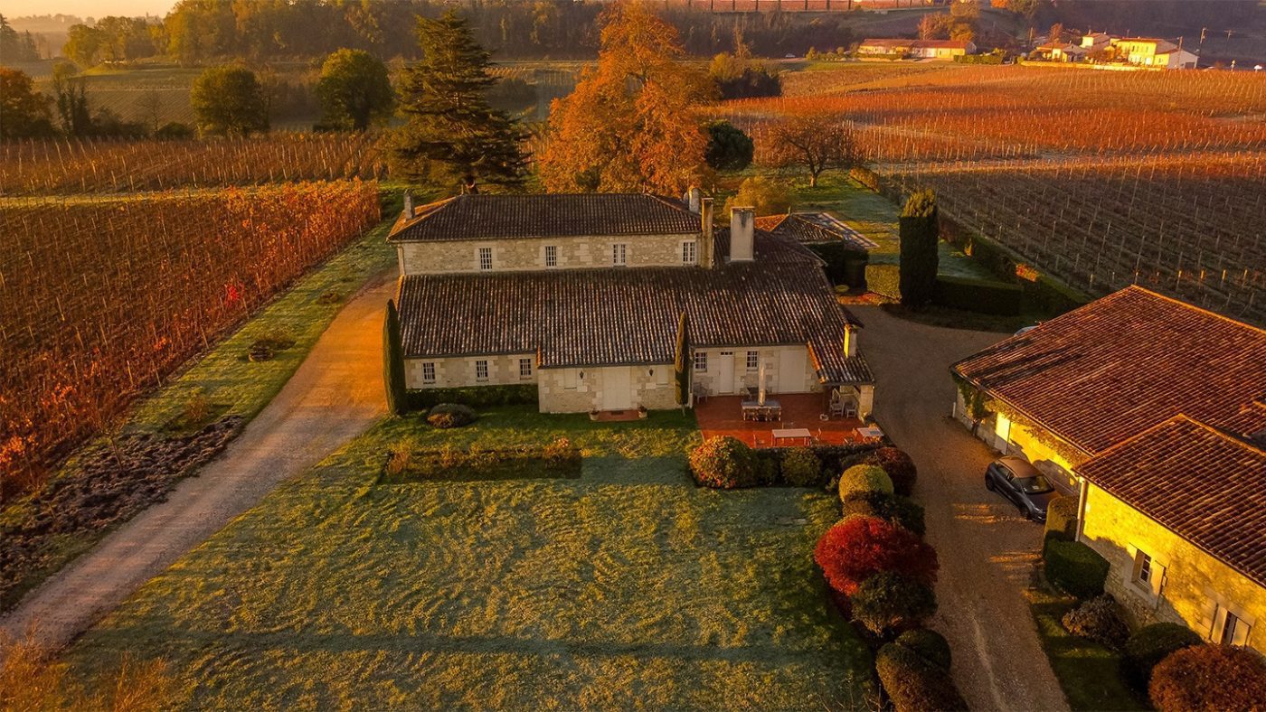 An aerial view of the estate at Château La Vieille Cure. ©Château La Vieille Cure