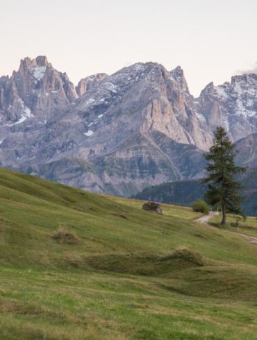 A dusk view of San Martino, a mountain complex in the Trentino Dolomites. ©Kevin Day/Opening a Bottle