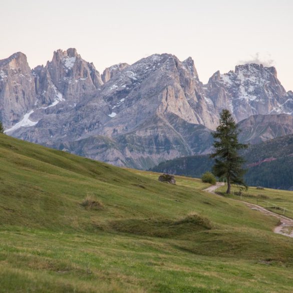 A dusk view of San Martino, a mountain complex in the Trentino Dolomites. ©Kevin Day/Opening a Bottle