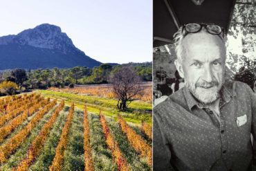 The vineyards of Pic St. Loup and wine writer Andrew Jefford. ©Photo by John Jefford