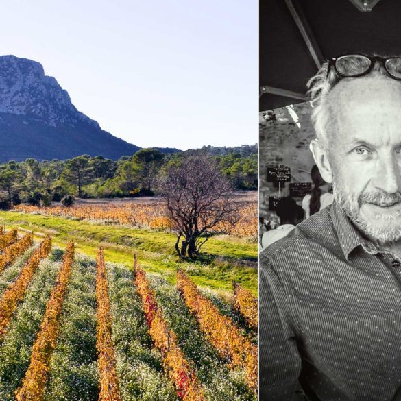 The vineyards of Pic St. Loup and wine writer Andrew Jefford. ©Photo by John Jefford