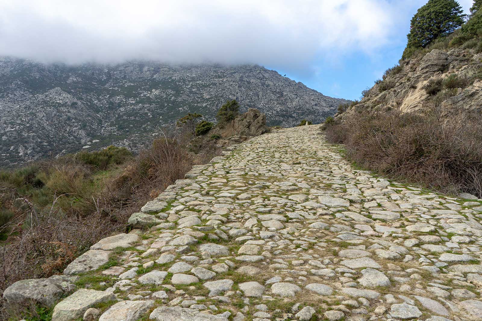 An ancient Roman road climbs into the Sierra de Gredos outside Madrid. "Rugged" is an understatement. (Stock photo)