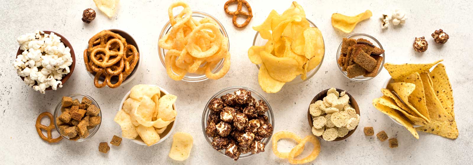 A smattering of salty snacks that ought to be paired with sparkling wine.