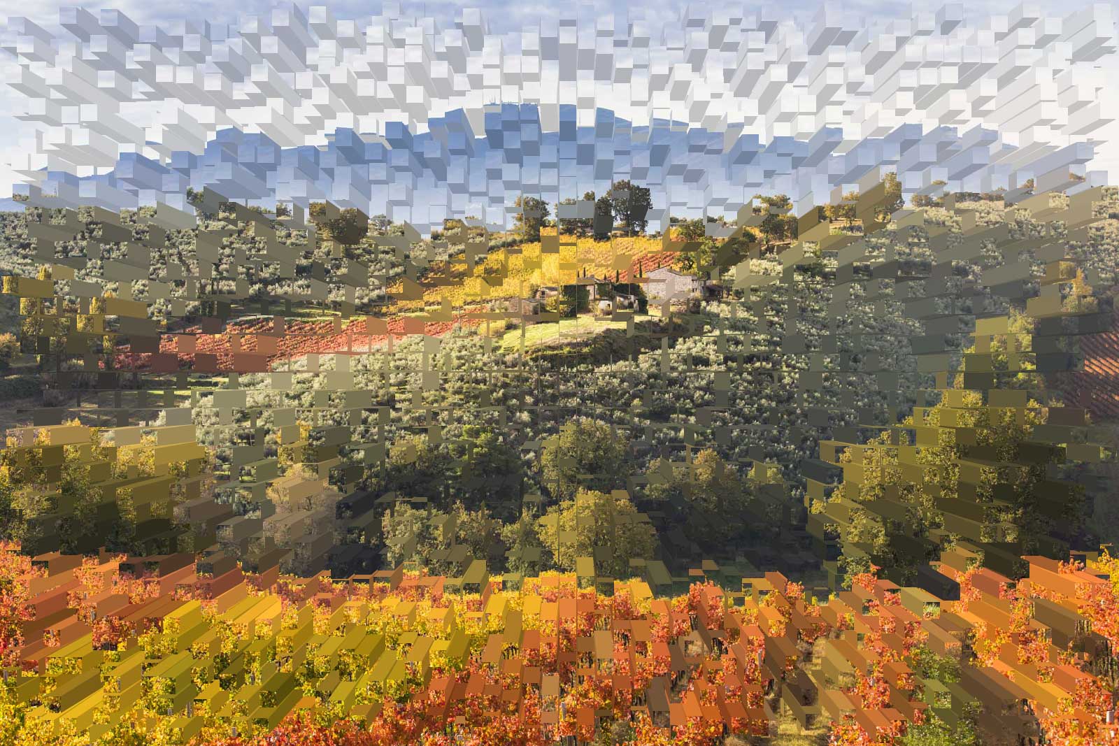 Artistic rendering of a vineyard scene in Umbria.