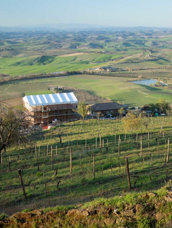 The Madonna delle Grazie vineyard with the winery (under renovation) just north of Montalcino. ©Kevin Day/Opening a Bottle