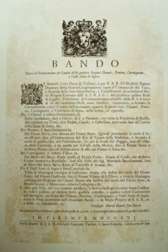 A copy of the Bando issued by Cosimo de Medici in 1716. Provided by Consorzio Vino Chianti Classico