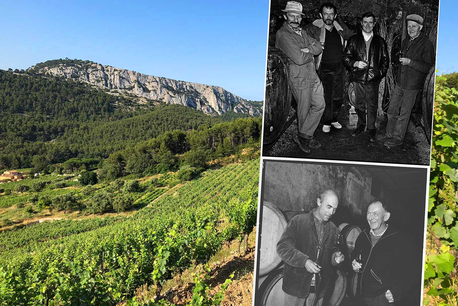 Pictures of the life of Kermit Lynch, an American wine importer, set on a background of Bandol vineyard ©Gail Skoff