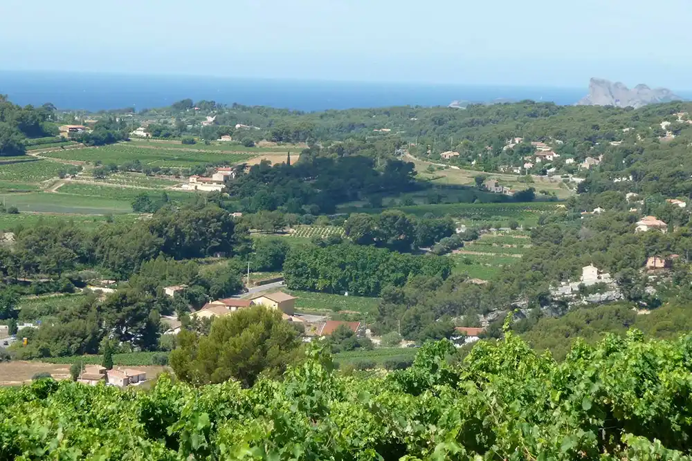 The view over Bandol with the Mediterranean Sea in the distance.