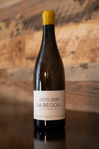 A bottle of Maxime Magnon's 2020 "La Bégou" Corbières Blanc