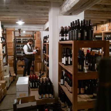 La Subida's sommelier, Mitja Sirk, in the cellar beneath Trattoria al Cacciatore. ©Kevin Day/Opening a Bottle