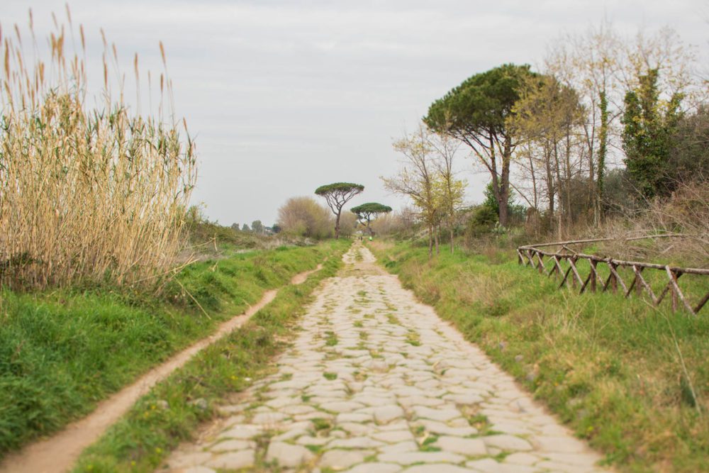 The beginning of the interlocking stones en route into Rome. ©Kevin Day/Opening a Bottle