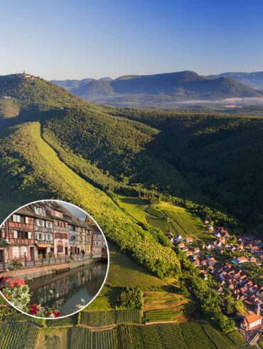 Aerial view of Alsace wine country. ©Vins d'Alsace