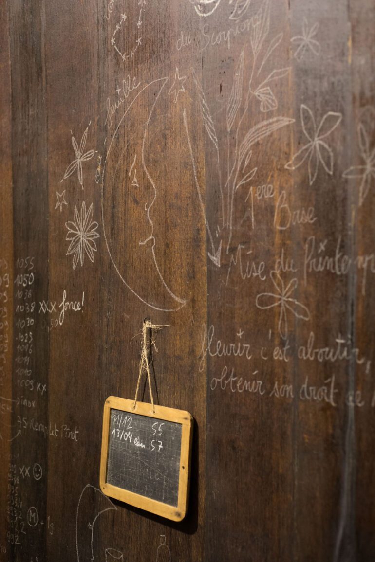 A wine cask decorated with chalk at Josmeyer. ©Kevin Day/Opening a Bottle