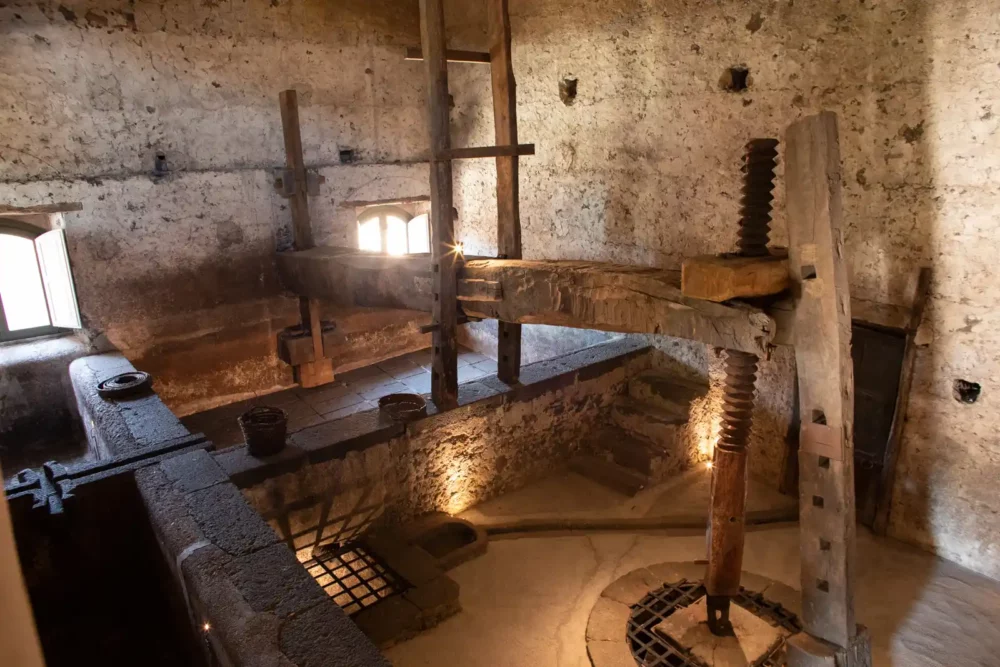 Ancient and restored palmento winemaking facility at Firriato's Cavanera Resort on Mount Etna.