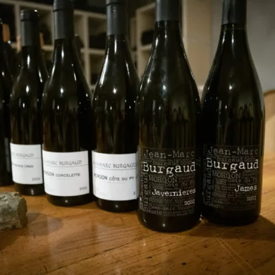 Wine bottles of Beaujolais from Jean-Marc Burgaud in Morgon