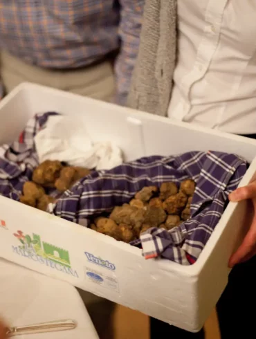 A box of white truffles is presented in the dining room of Ristorante Bovio in La Morra, Italy, October 2012.