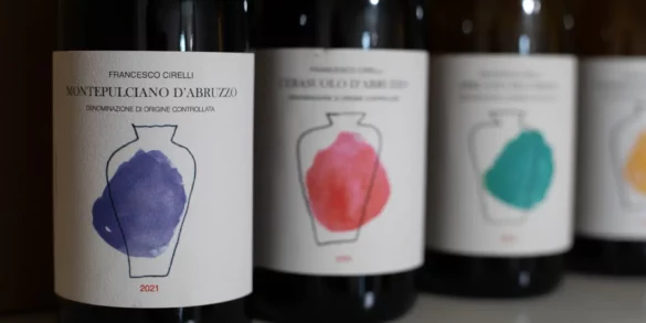 Wine bottles from Italian winemaker Francesco Cirelli of Abruzzo