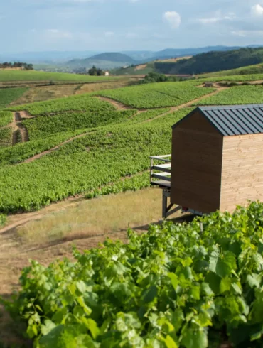 La Cadole du Vigneron is a tiny home situated at the top of the vineyards of Fleurie.