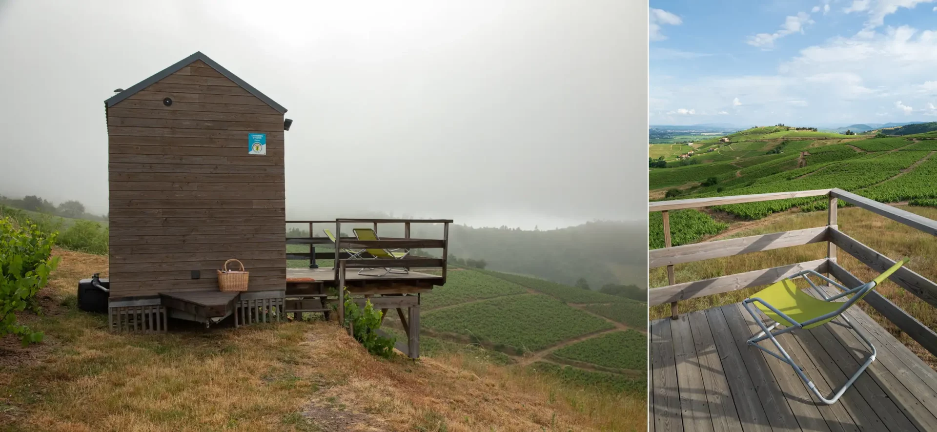 La Cadole du Vigneron tiny home in Beaujolais with a patio and breakfast.