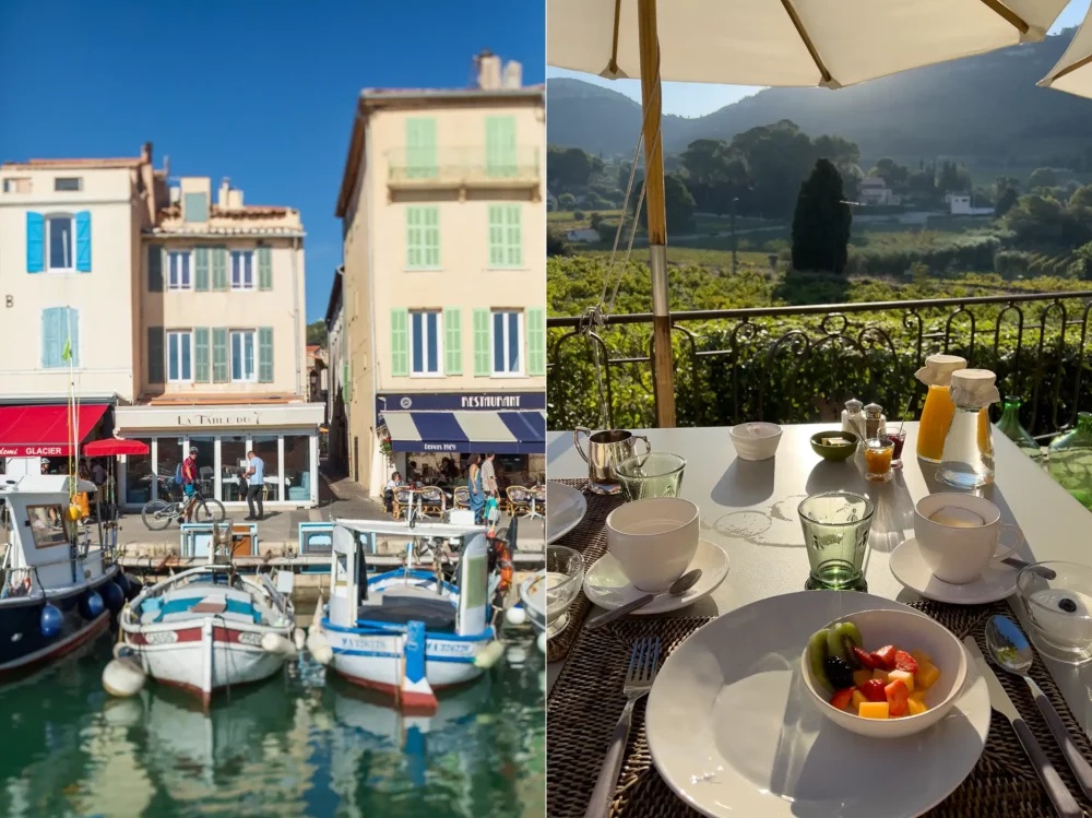 The village and port of Cassis plus breakfast at Maison 9, an inn nearby. Provence, France.