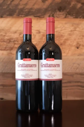 Two bottles of the 2020 Grattamacco Bolgheri Superiore