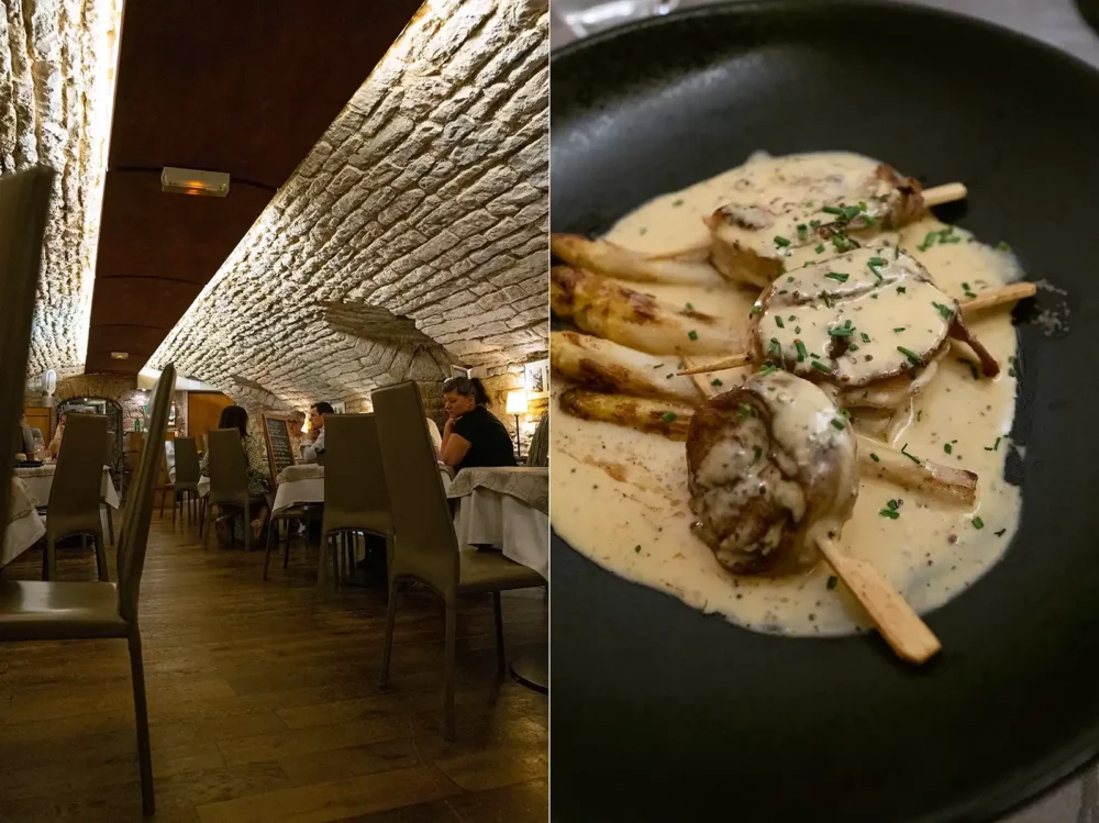 Interior of Beaune restaurant Le Caveau des Arches. 