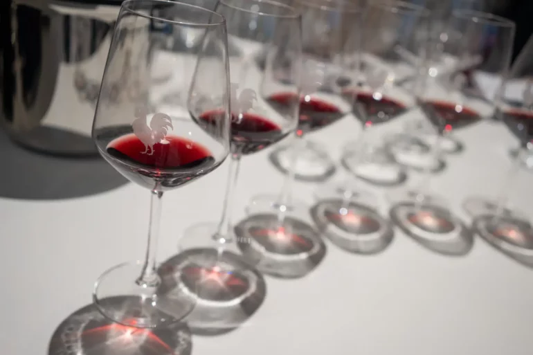 Six Chianti Classico in the glass during a wine tasting