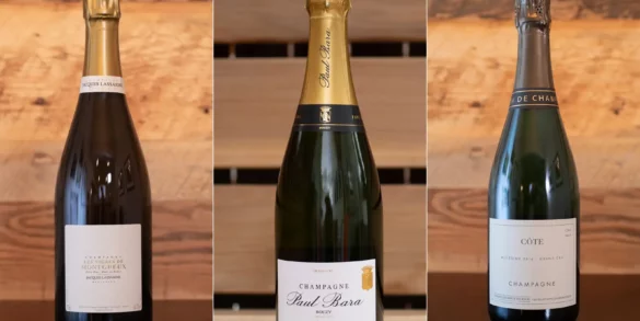 Three champagne wines made by artisans: Jacques Lassaigne, Paul Bara, Domaine les Monts Fournois