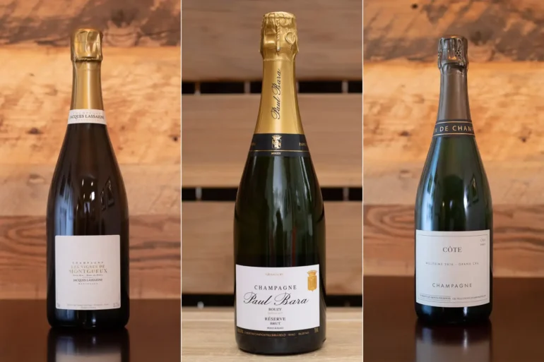 Three champagne wines made by artisans: Jacques Lassaigne, Paul Bara, Domaine les Monts Fournois