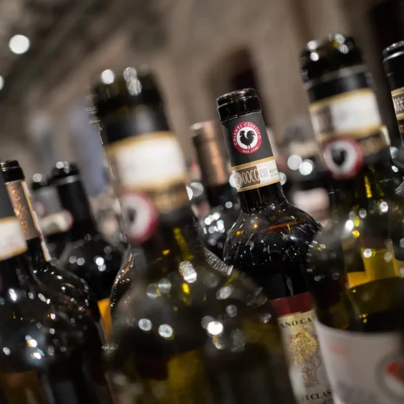 Bottles of Chianti Classico at the annual release of new vintages