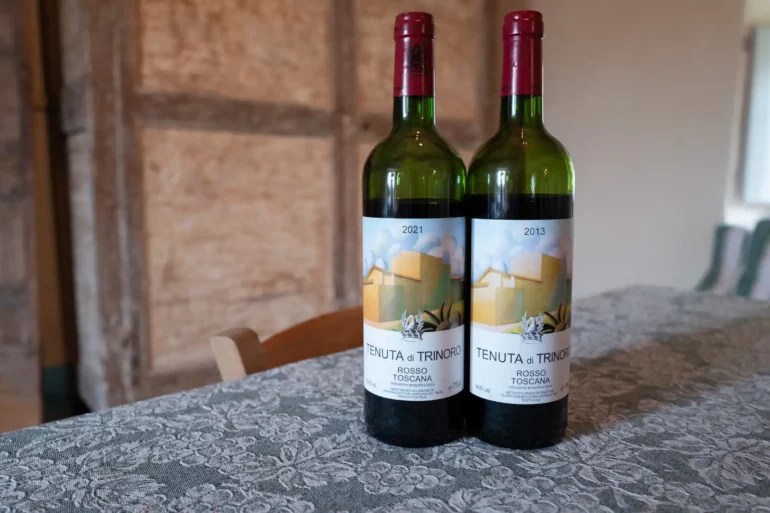 Two bottles of Tenuta di Trinoro’s famed wine: 2021 and 2013
