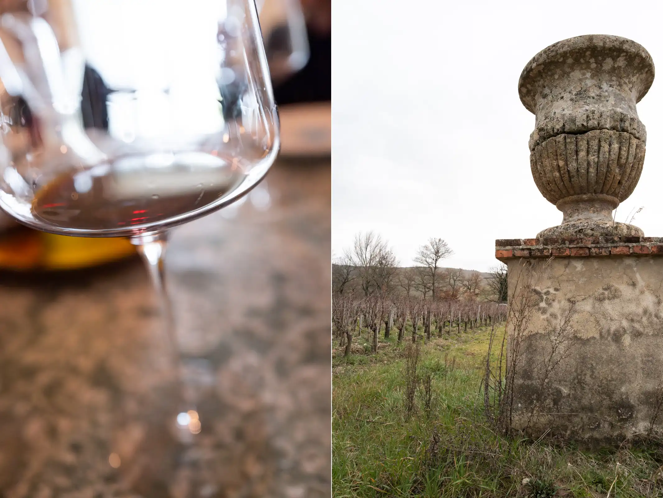 One of the iconic urns that decorate the flatland vineyards at Tenuta di Trinoro.