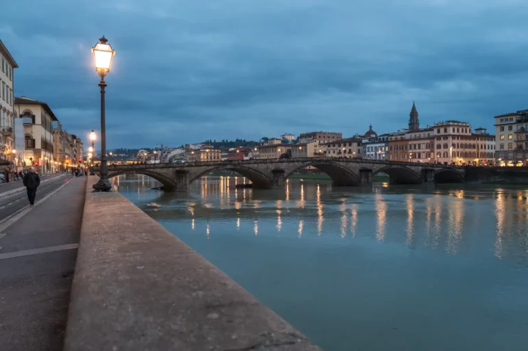 The River Arno in Florence at blue hour in February 2025.